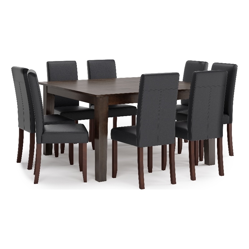 Pemberly Row 9Pc Dining Set with Black Faux Leather Chairs and Wood Table