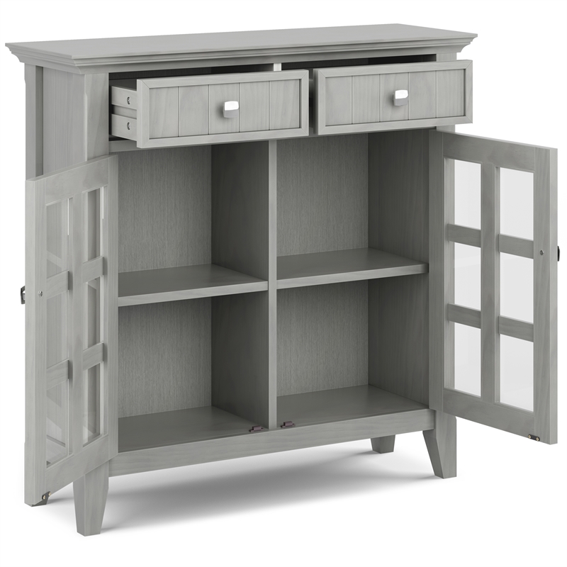 Pemberly Row Solid Wood Storage Cabinet in Fog Gray with Adjustable Shelves