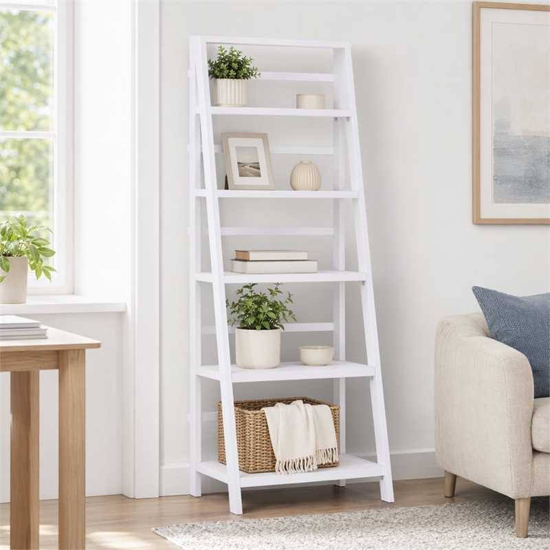 Pemberly Row Solid Wood Transitional Bookcase with White Finish