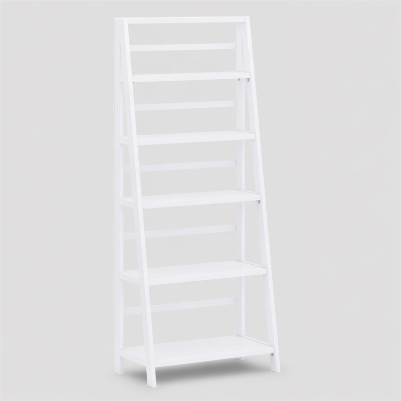 Pemberly Row Solid Wood Transitional Bookcase with White Finish