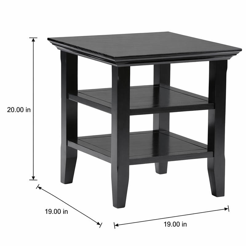 Pemberly Row Transitional End Table with Shelves in Black Wood