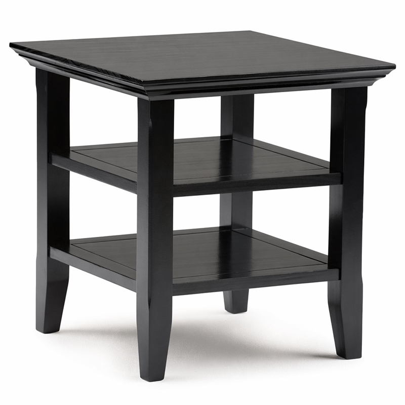 Pemberly Row Transitional End Table with Shelves in Black Wood