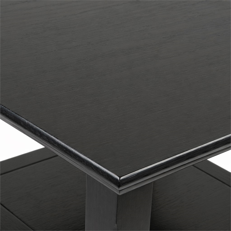 Pemberly Row Transitional End Table with Shelves in Black Wood