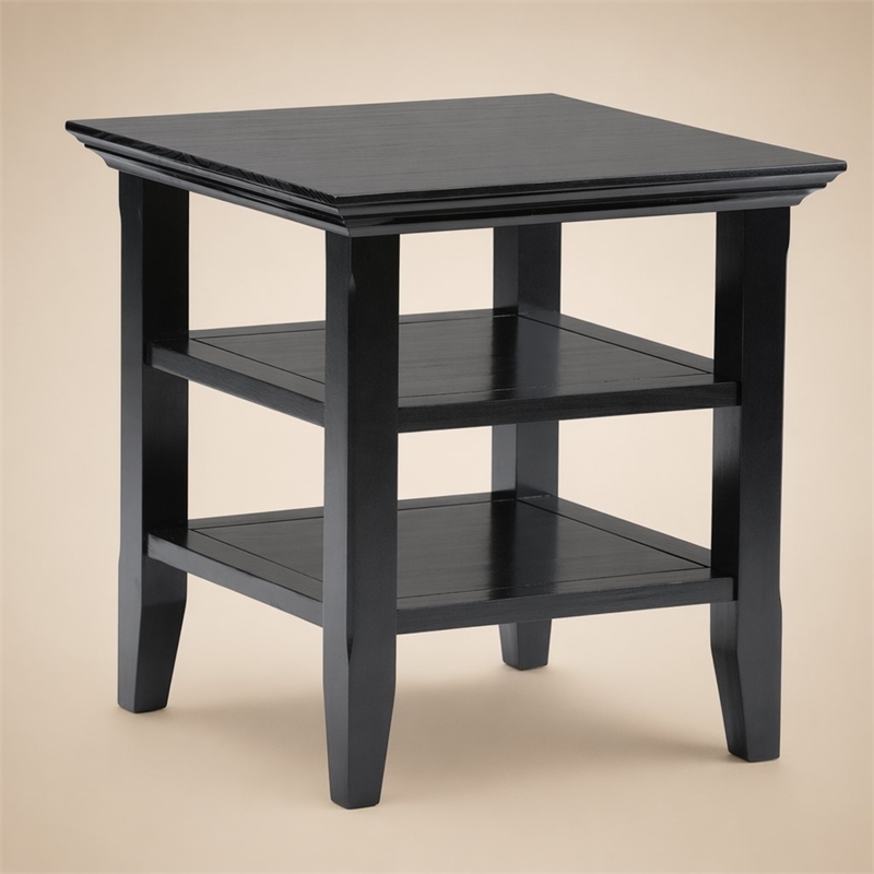 Pemberly Row Transitional End Table with Shelves in Black Wood