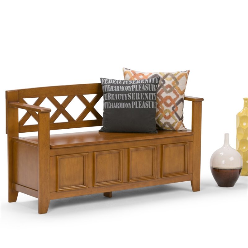 Pemberly Row 48 in Solid Pine Entryway Bench in Light Avalon Brown