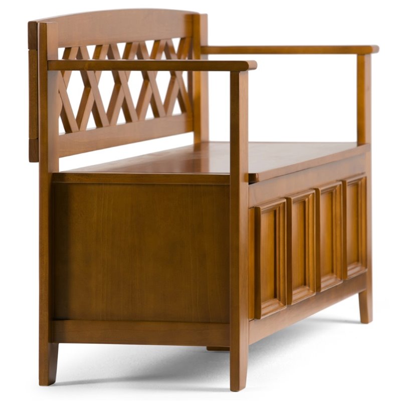 Pemberly Row 48 in Solid Pine Entryway Bench in Light Avalon Brown