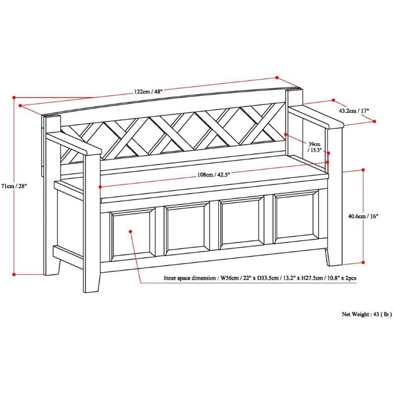 Pemberly Row 48 in Solid Pine Entryway Bench in Light Avalon Brown