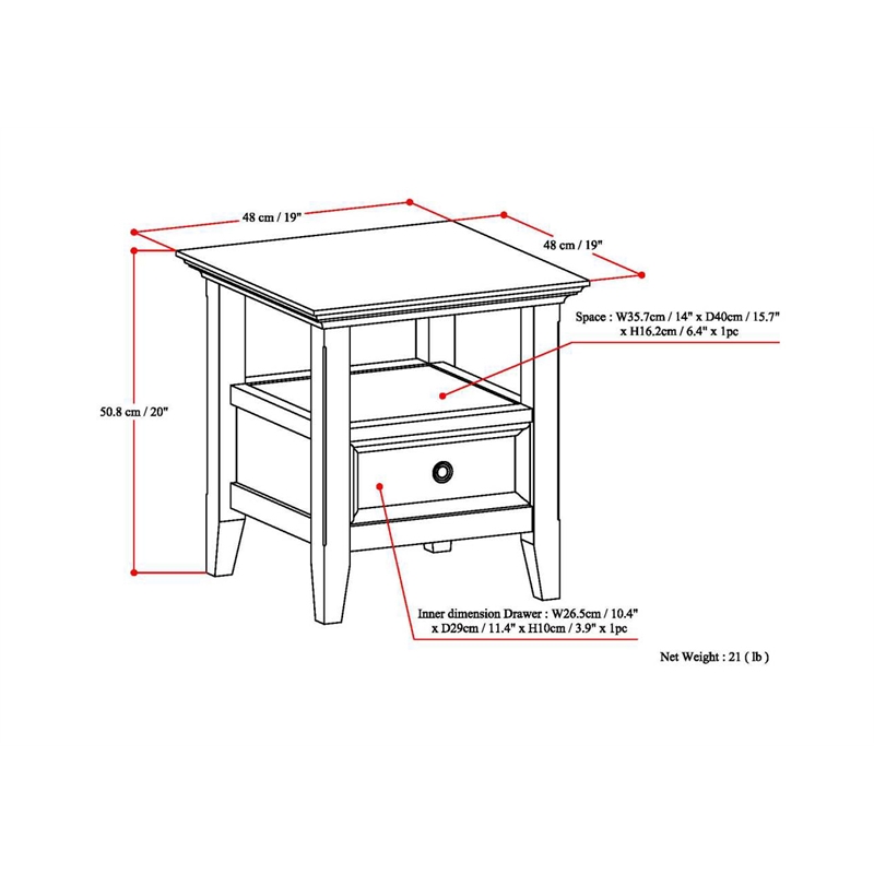 Pemberly Row 19 in Square End Table with Drawer in Farmhouse Brown