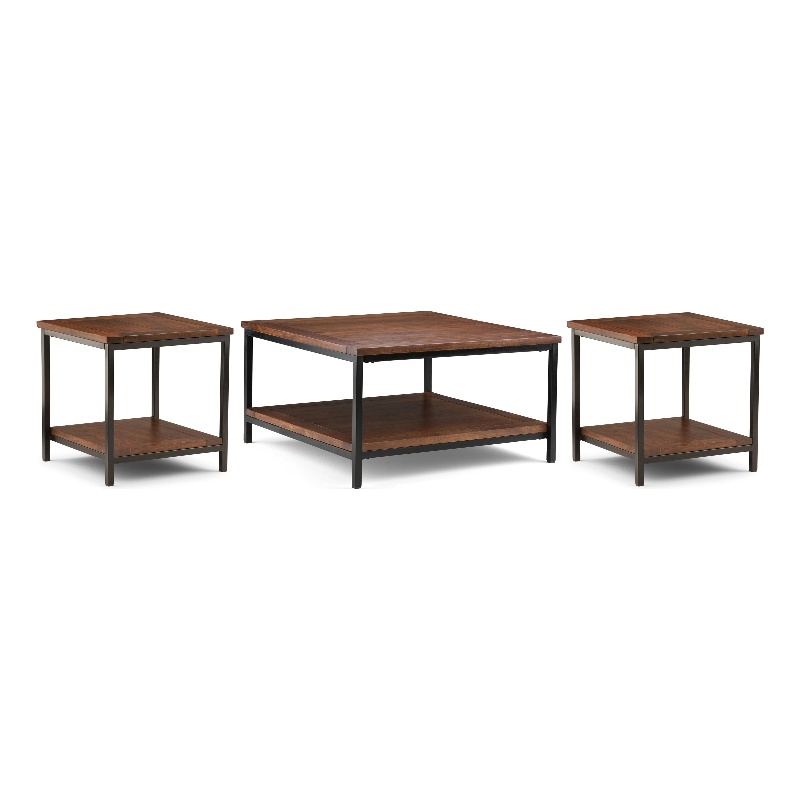 Pemberly Row 3-Piece Mango Wood Coffee Table Set in Cognac Brown