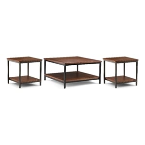 Pemberly Row 3-Piece Mango Wood Coffee Table Set in Cognac Brown
