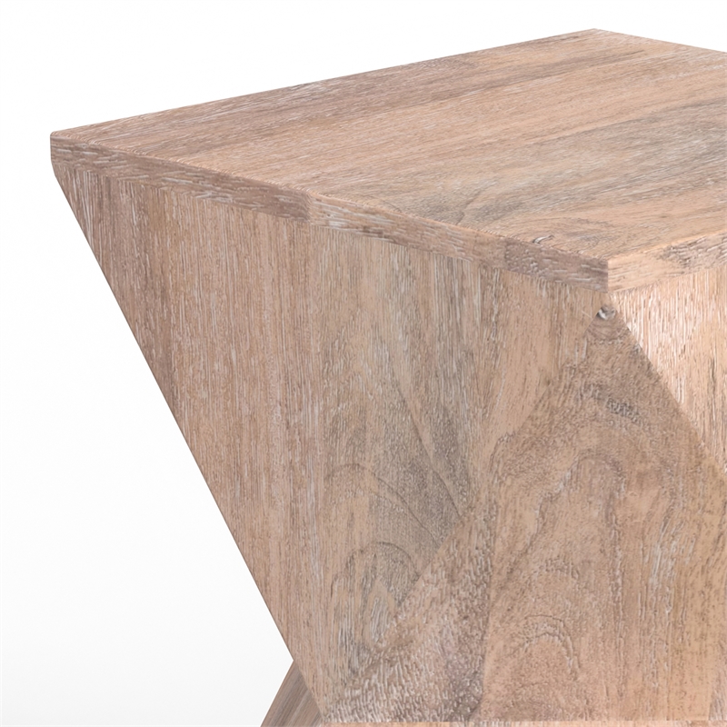 Pemberly Row Triangle Geometric Mango Wood Side Table in Cerused Natural