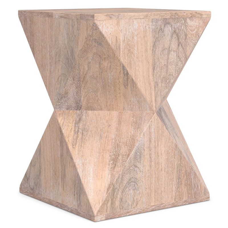 Pemberly Row Triangle Geometric Mango Wood Side Table in Cerused Natural