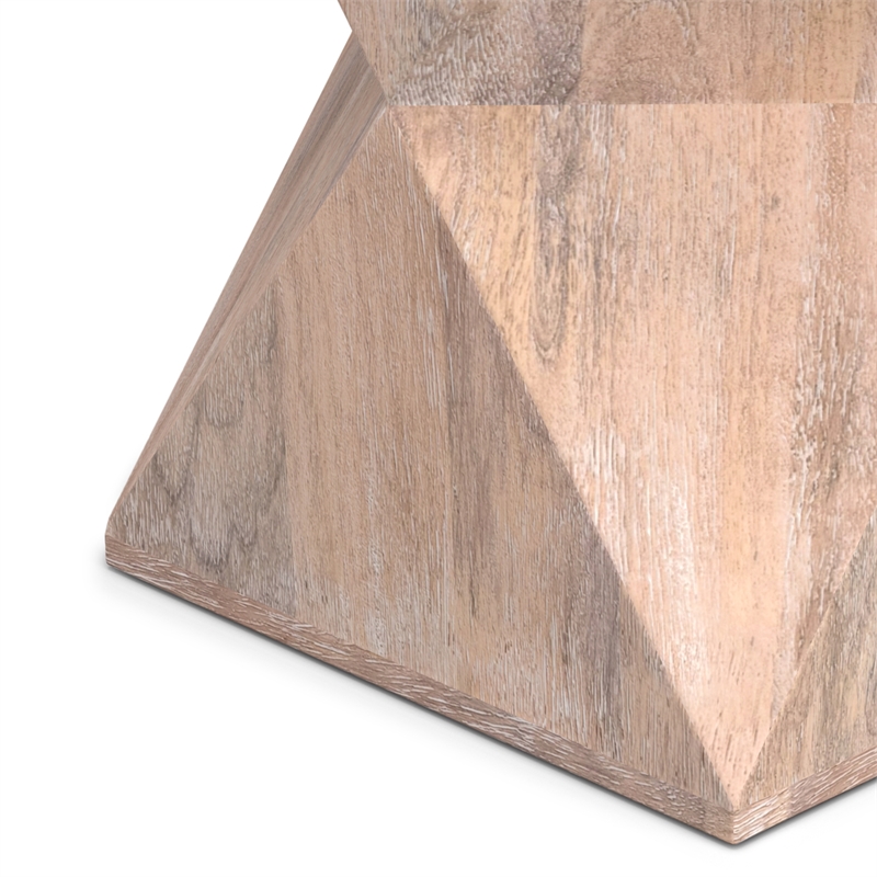Pemberly Row Triangle Geometric Mango Wood Side Table in Cerused Natural
