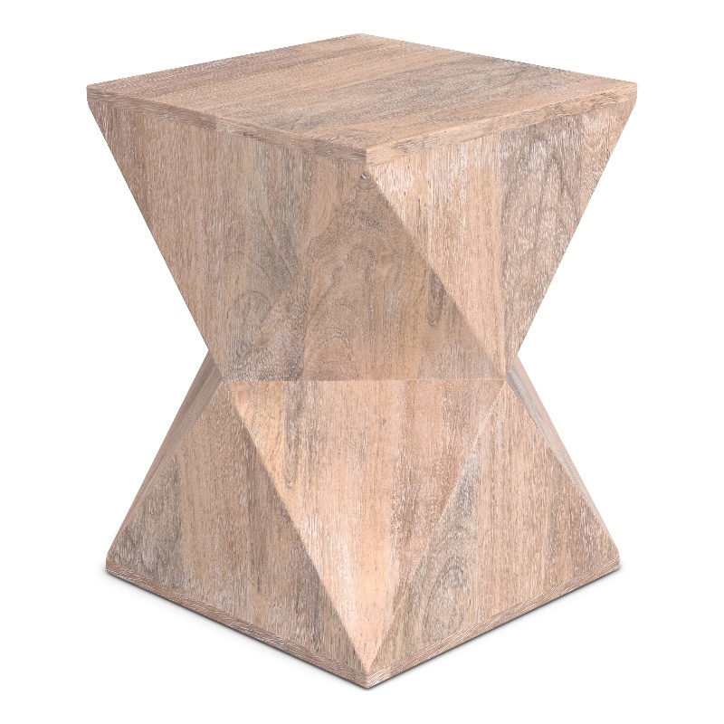 Pemberly Row Triangle Geometric Mango Wood Side Table in Cerused Natural