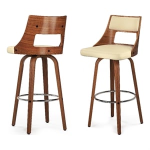 Pemberly Row Vegan Faux Leather Swivel Bar Stool Set of 2 in Cream
