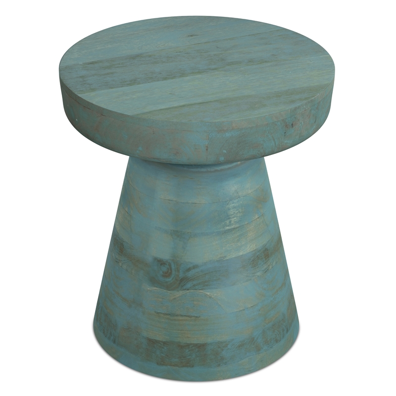 Pemberly Row Round Mango Wood Accent Table in Teal Wash Finish