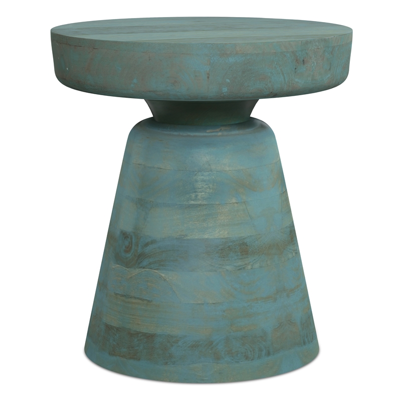 Pemberly Row Round Mango Wood Accent Table in Teal Wash Finish