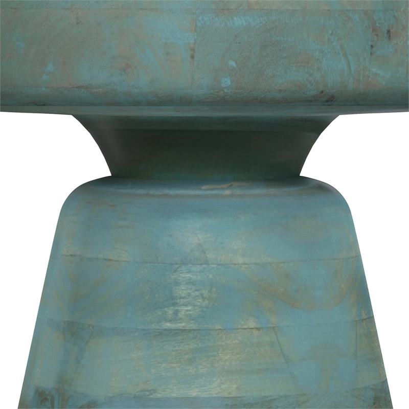 Pemberly Row Round Mango Wood Accent Table in Teal Wash Finish