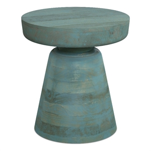 Pemberly Row Round Mango Wood Accent Table in Teal Wash Finish