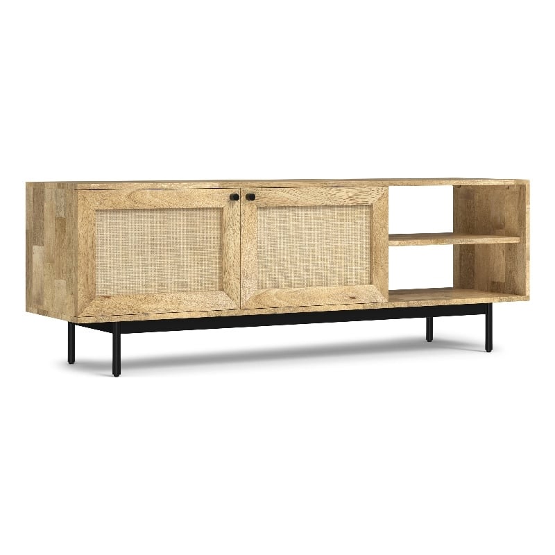 Pemberly Row Mango Wood TV Media Stand in Natural Finish for TVs up to 65