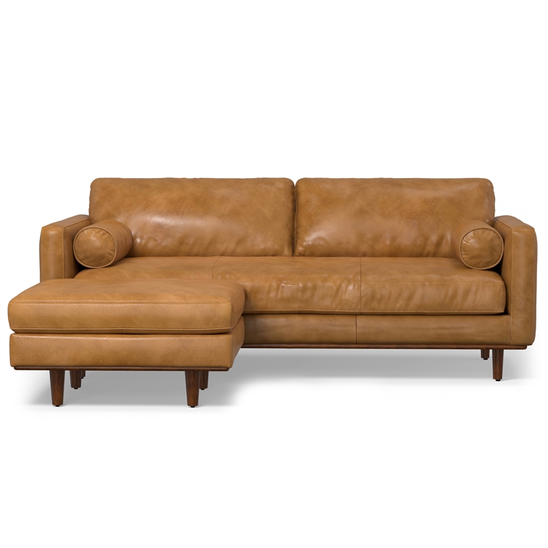 Pemberly Row Morrison Mid-Century Modern Leather Sofa Set in Sienna