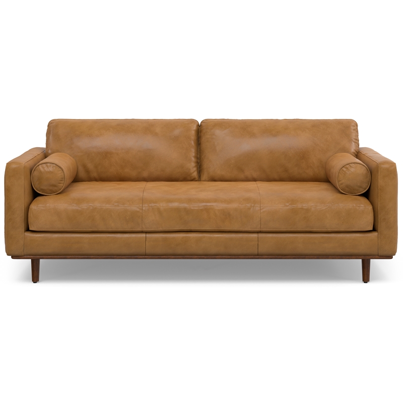 Pemberly Row Morrison Mid-Century Modern Leather Sofa Set in Sienna