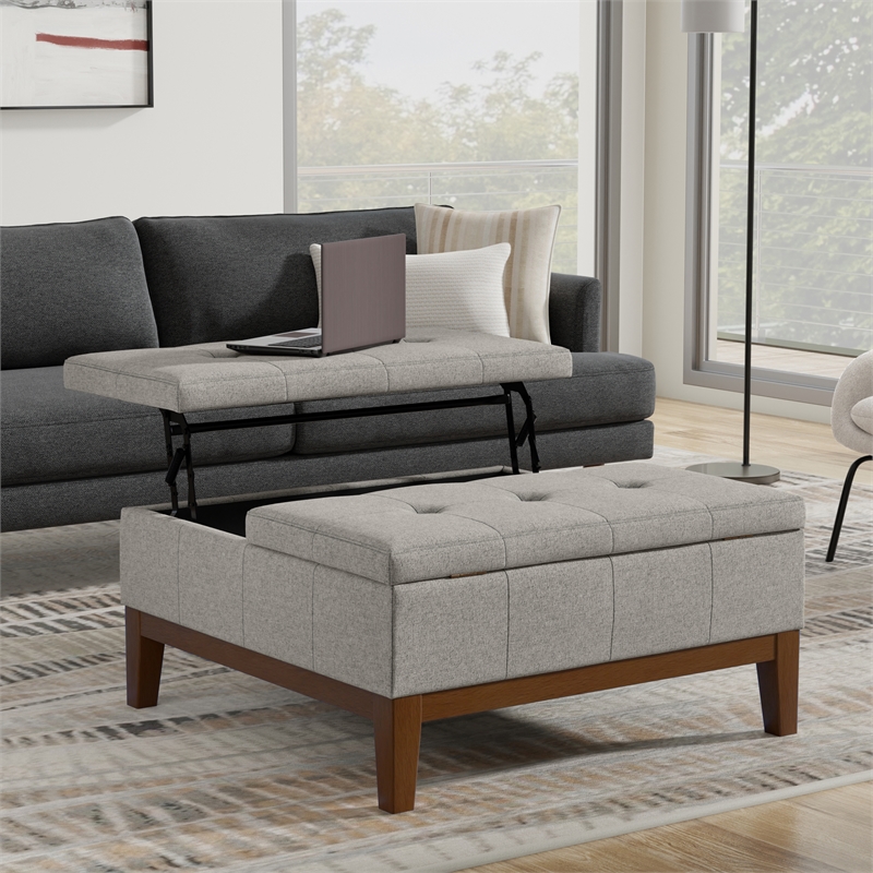Pemberly Row Coffee Table Storage Ottoman with Lift-Top in Cloud Grey