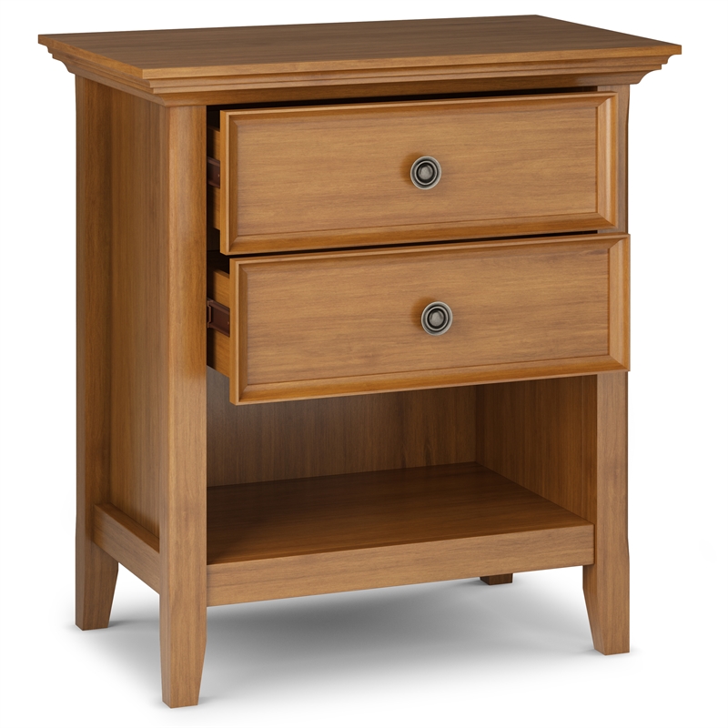 Pemberly Row Traditional Bedside Tables with Drawers in Golden Brown