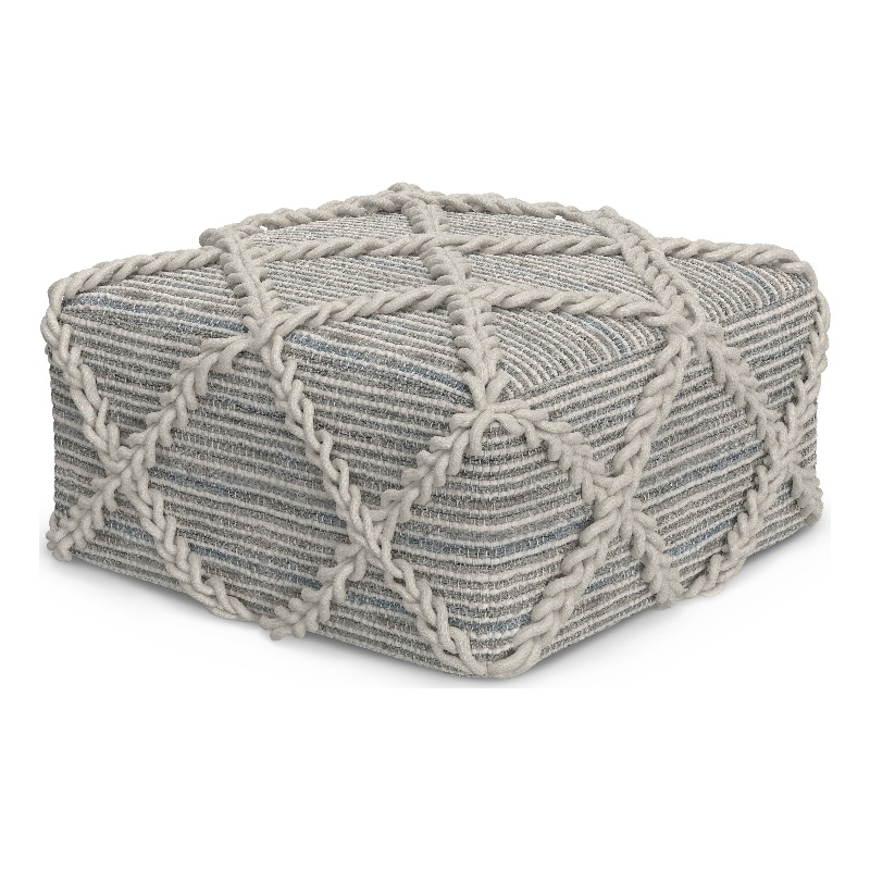 Pemberly Row Contemporary Square Pouf in Grey & Natural Handloom Woven