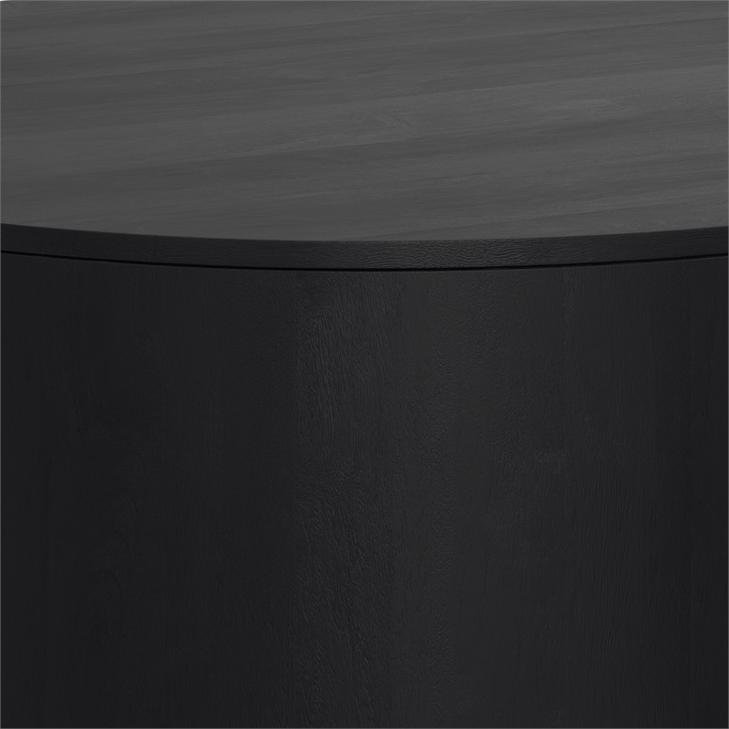 Pemberly Row Round Drum Coffee Table in Black Solid Mango Wood