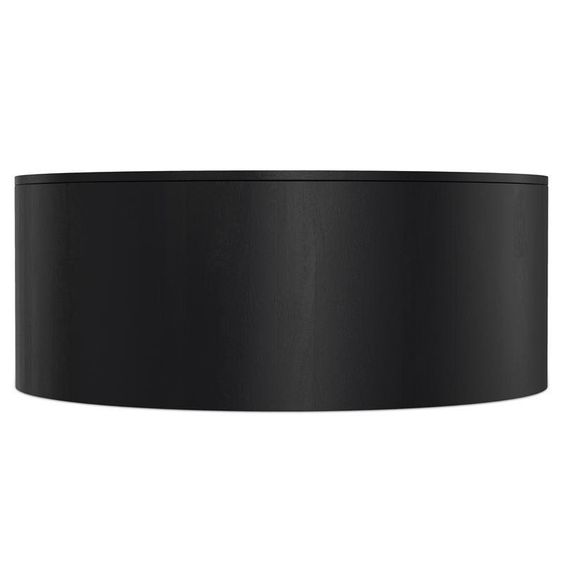 Pemberly Row Round Drum Coffee Table in Black Solid Mango Wood