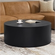 Pemberly Row Round Drum Coffee Table in Black Solid Mango Wood