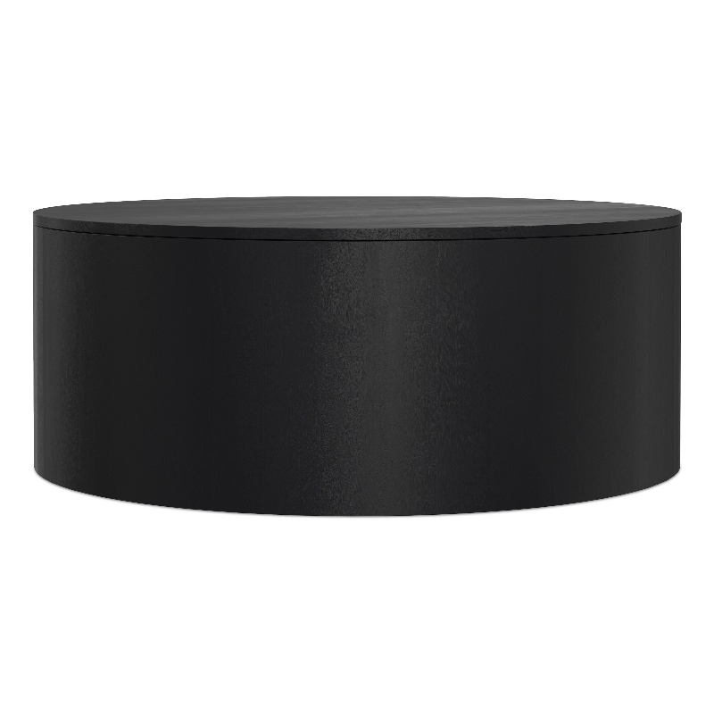 Pemberly Row Round Drum Coffee Table in Black Solid Mango Wood