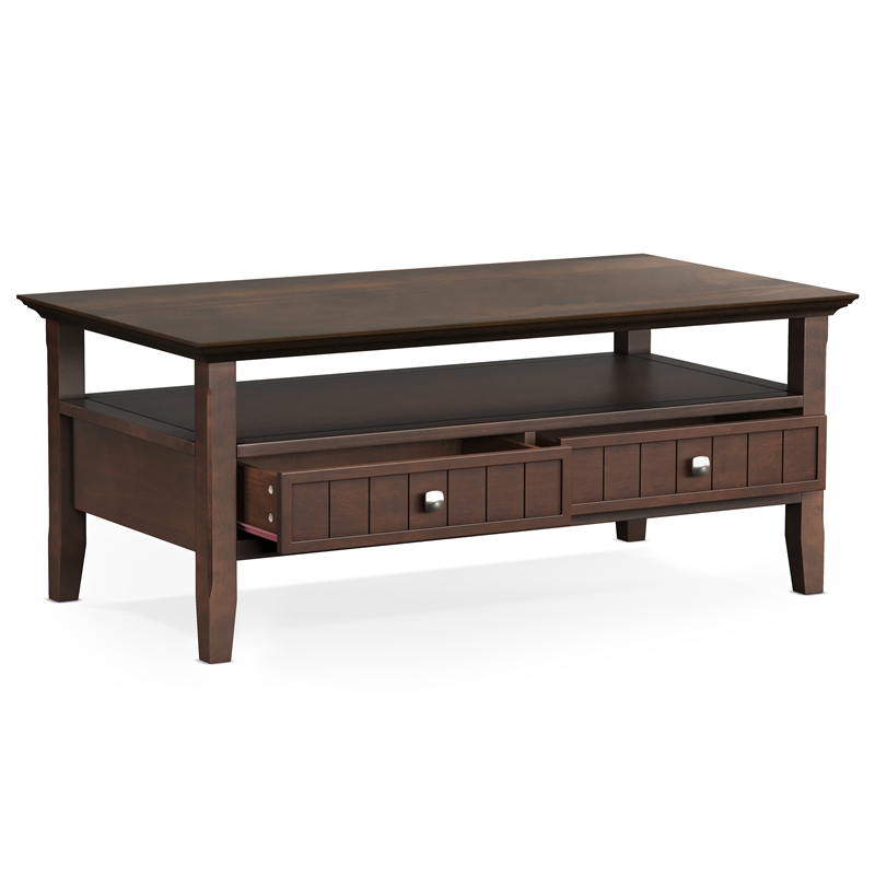 Pemberly Row Transitional Coffee Table with Drawers in Brunette Brown