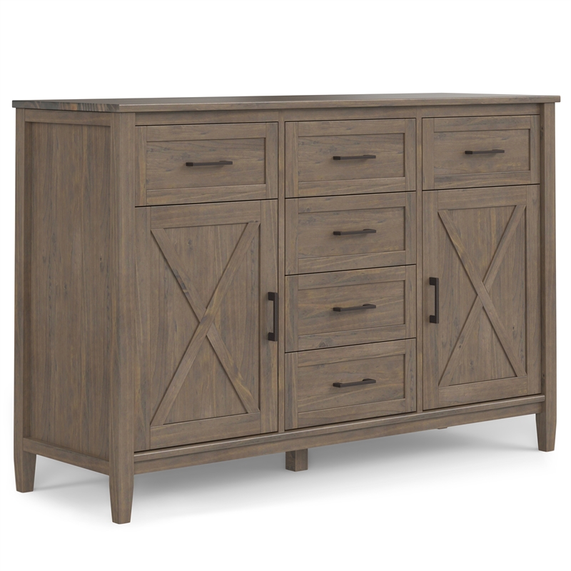 Pemberly Row Solid Wood 54 Inch Sideboard with Drawers in Smoky Brown