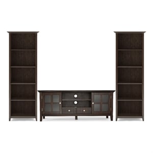Pemberly Row TV Stand and 5-Shelf Bookcase Set in Brunette Brown (3 PCs)
