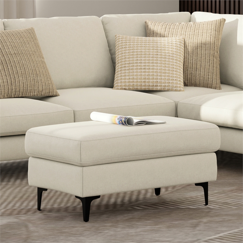 Pemberly Row Mid-Century Ottoman Performance Fabric in Cream