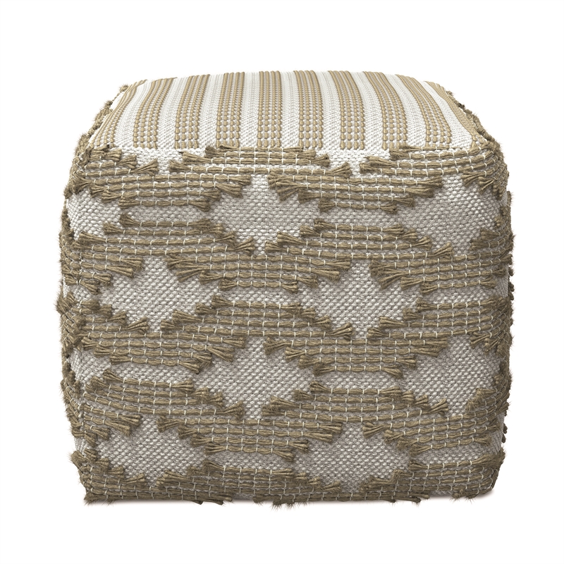 Pemberly Row Handwoven Cotton & Jute Pouf in Natural and White