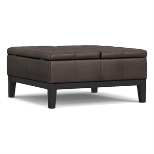 Pemberly Row 36 in Lift Top Coffee Table Ottoman in Brown Faux Leather