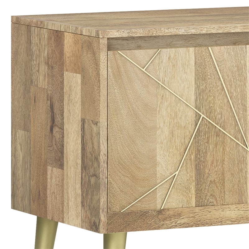 Pemberly Row 60 in Wide Mango Wood TV Stand with Brass Inlay in Natural