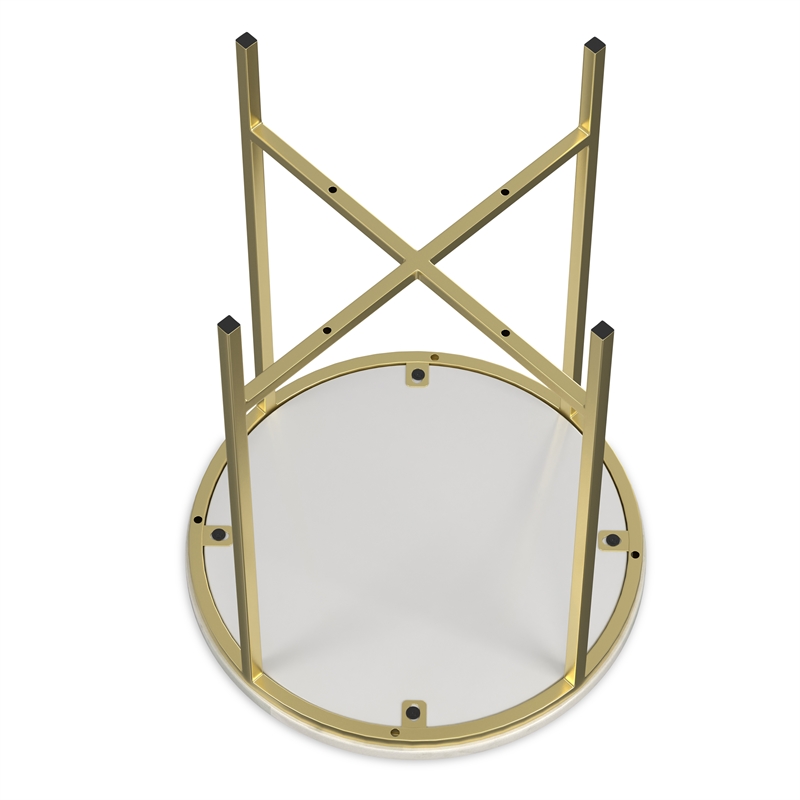 Pemberly Row 16 in Wide White Marble and Gold Metal Side Table
