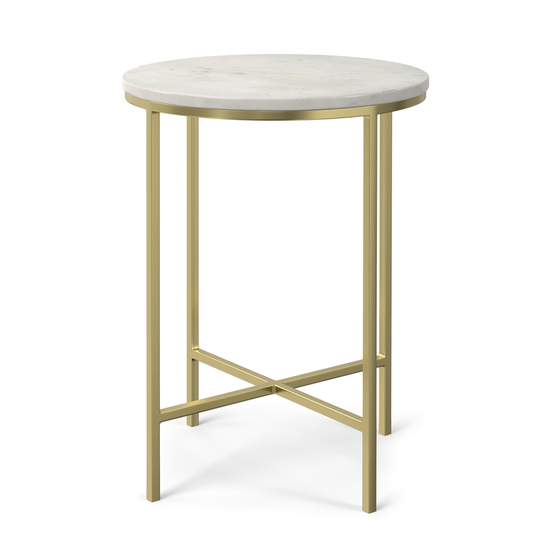 Pemberly Row 16 in Wide White Marble and Gold Metal Side Table