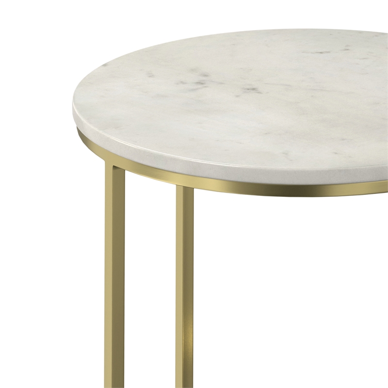 Pemberly Row 16 in Wide White Marble and Gold Metal Side Table
