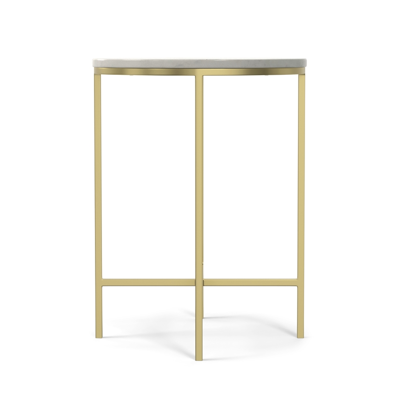 Pemberly Row 16 in Wide White Marble and Gold Metal Side Table