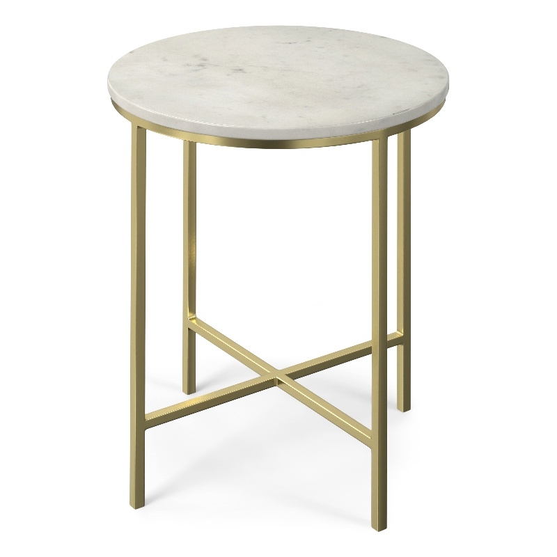 Pemberly Row 16 in Wide White Marble and Gold Metal Side Table