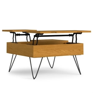 Pemberly Row Industrial Lift-Top Coffee Table in Solid Wood Oak Veneer