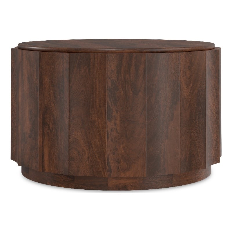 Pemberly Row Trenton Solid Wood Geometric 32 in Round Coffee Table Walnut Brown