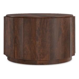 Pemberly Row Trenton Solid Wood Geometric 32 in Round Coffee Table Walnut Brown
