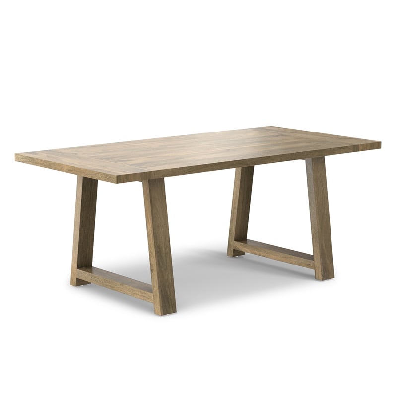 Pemberly Row Aeris 72 in Solid Mango Wood Farmhouse Dining Table in Grey Wash
