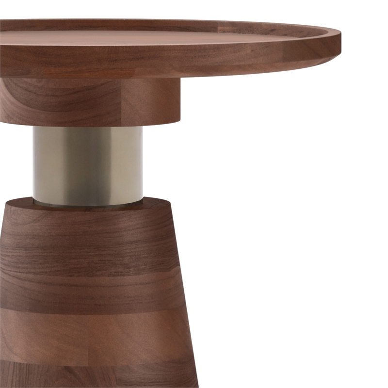 Pemberly Row Round Solid Wood and Metal End Table in Cognac Finish